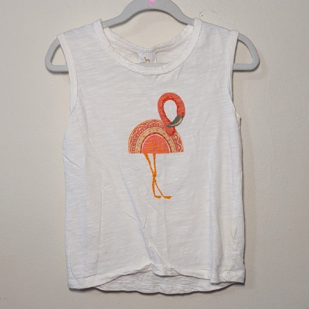 Velvet Fawn Flamingo Tank Top White Pink 100% Cotton Summer Girls Size 7
